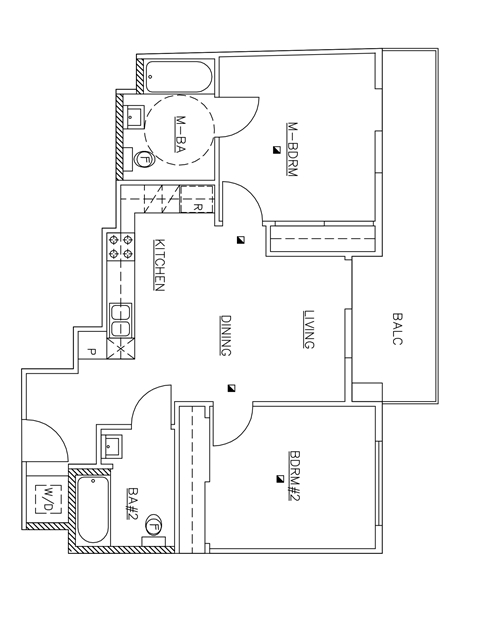 A floor plan of a house with a kitchen, dining room, and living room.